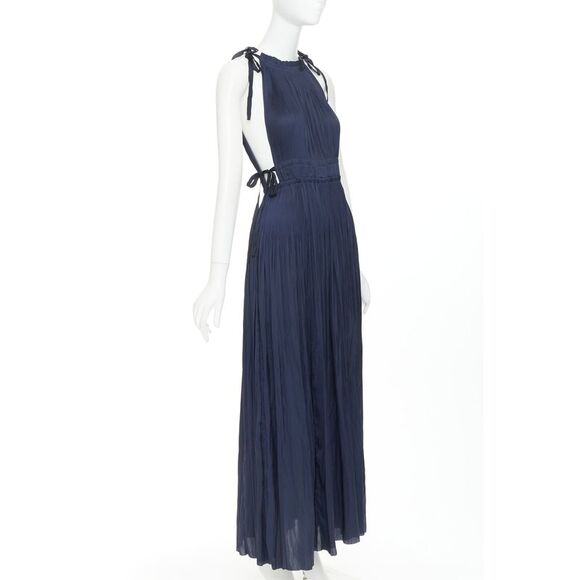 Ulla Johnson Dresses & Skirts - ULLA JOHNSON midnight blue pleated halter neck drawstring tie midi dress US0 XS